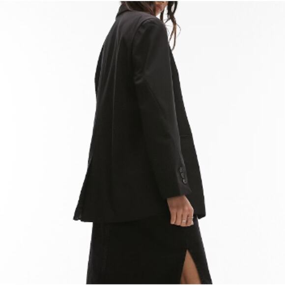 NEW TOPSHOP NORDSTROM Black Tailored Oversized Blazer With Twisted Sleeve Size 6 - Picture 2 of 7